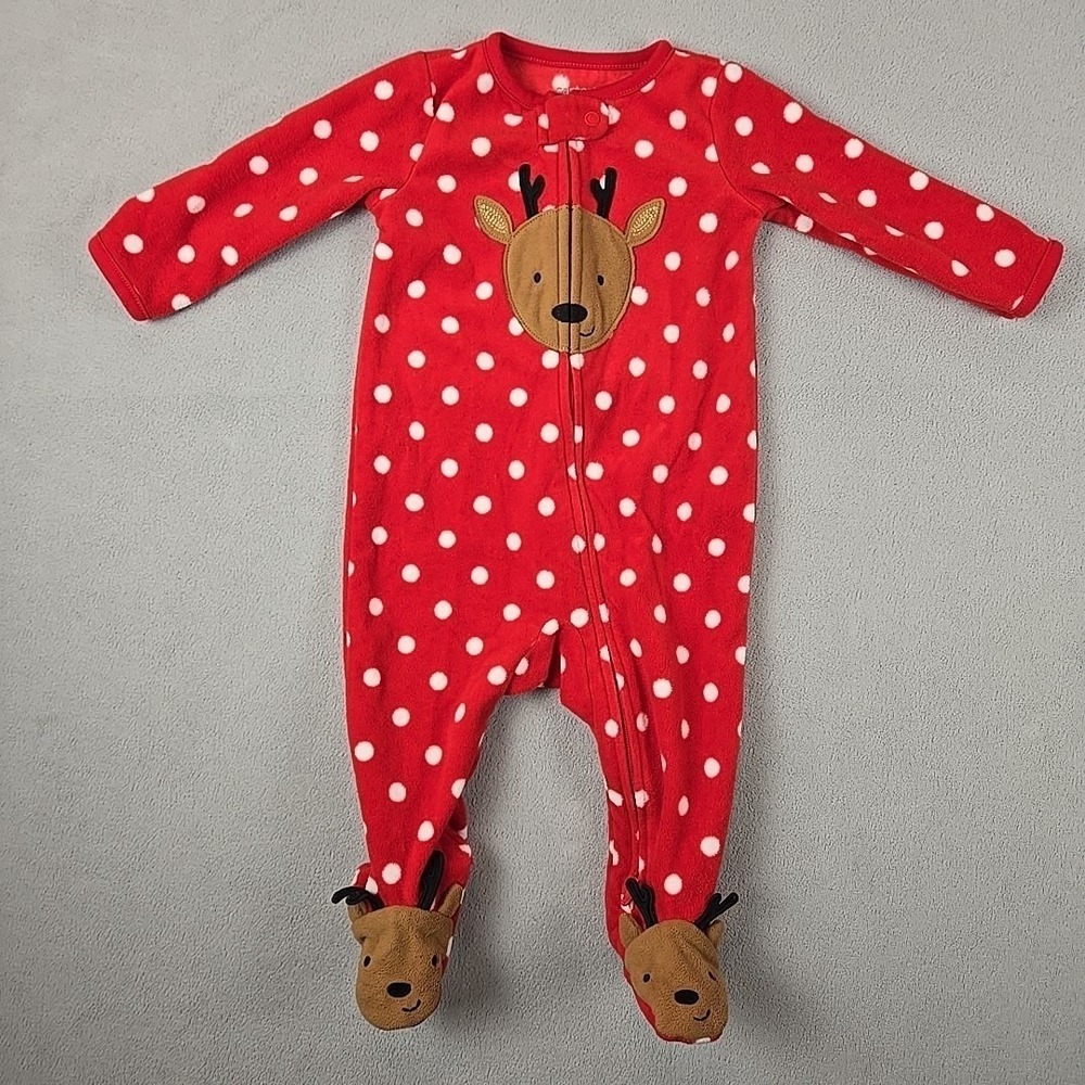 Carter's Just One You Red Reindeer Fleece Footed Sleeper 6M Holiday Pajamas
